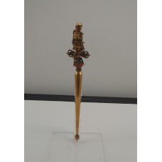 Gilt khatvanga staff with coral and turquoise inlay, cross